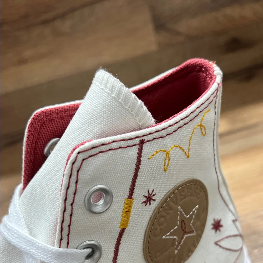 Converse White and Red Star High-Top platform Sneakers
